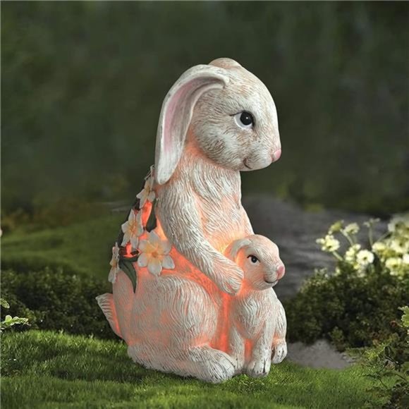 Other | Mom Baby Rabbit Figurine With Solar Color Changing Led Lights ...